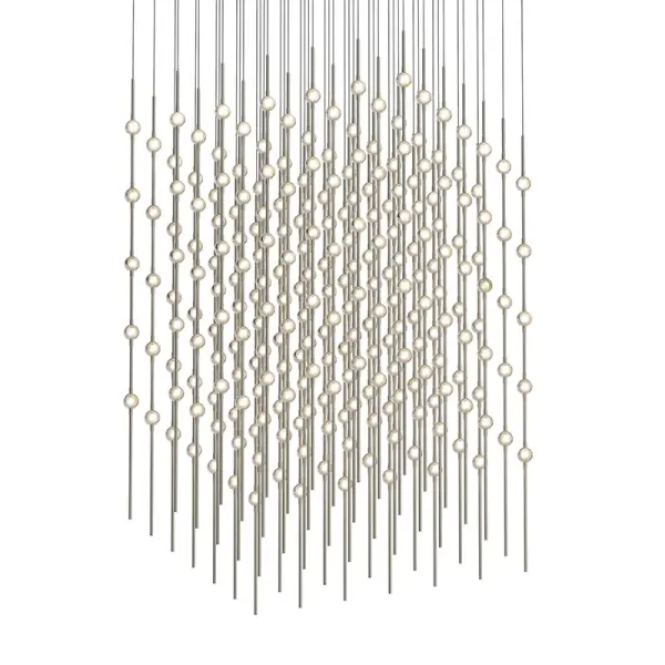 The Constellation pendant delivers dramatic visual impact with 245 integrated LED points creating a starfield effect. Its 30-inch linear design and impressive 37,980 delivered lumens make it ideal for large dining spaces and commercial applications.