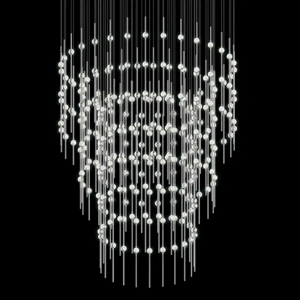 This oversized 48-inch pendant delivers museum-quality lighting with 204 integrated LEDs producing 31,600 lumens. The faceted acrylic creates stunning light refraction while the substantial aluminum construction ensures durability.