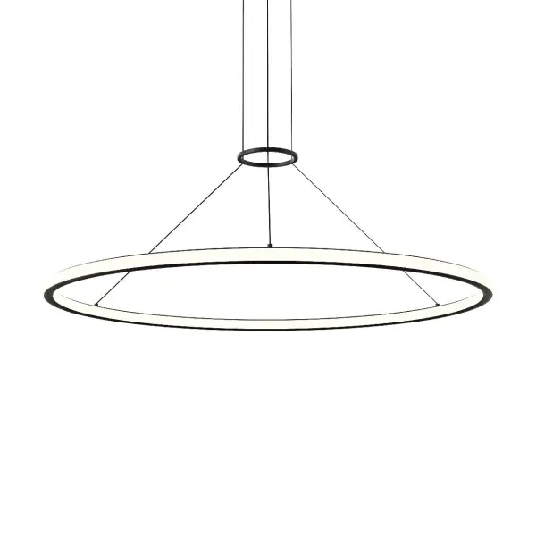 Luna's 36-inch circular profile delivers both uplight and downlight through a sleek aluminum ring suspended on minimal cables. Perfect for making a bold statement in contemporary spaces with high ceilings.