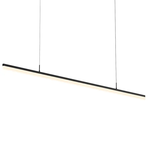 The Stiletto LED Pendant delivers dramatic linear lighting with its ultra-slim profile and 71.5-inch span. The satin black finish and frosted acrylic diffuser create even, glare-free illumination perfect for modern dining and kitchen spaces.