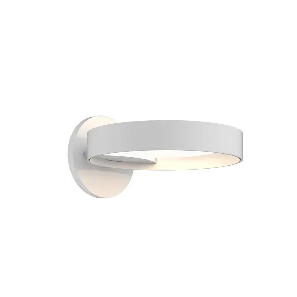 A contemporary wall sconce featuring a minimalist ring design with integrated LED technology. The satin white finish and aluminum construction deliver clean aesthetics with energy-efficient illumination ideal for modern interiors.