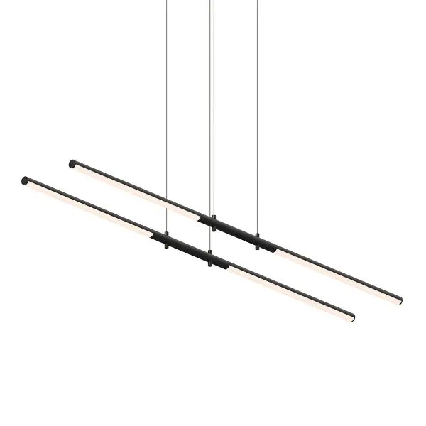 The Tik-Tak LED Chandelier offers dramatic architectural presence with independently adjustable LED rods suspended in tandem pairs. Each rod can be positioned as an up or down light and adjusted to any height, creating a customizable lighting sculpture.