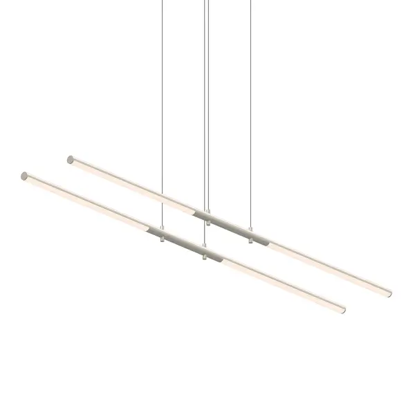 The Tik-Tak LED pendant delivers clean, contemporary style with integrated LED technology. Its 47.5-inch linear profile makes it ideal for kitchen islands and dining tables, while the satin nickel finish and white acrylic diffuser provide even, glare-free illumination.