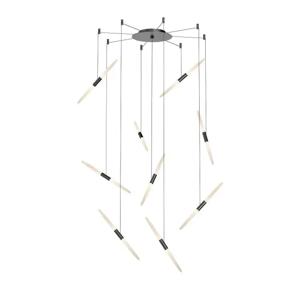 The Ballet LED Chandelier creates a stunning visual dance with its asymmetrically counterbalanced tapered acrylic forms. High-efficiency integrated LEDs deliver warm 3000K illumination with excellent 90 CRI color rendering.