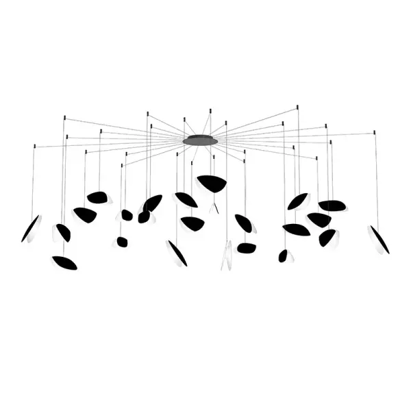 Collection: Papillons Designer: SONNEMAN Finish: Satin Black Glass: Satin Black Metal Width: 24.00" Height: 6.75" Weight: 42.00 lb Wire: 10' Canopy: 1.75" Bulbs Included Number of Bulbs: 24 Maximum Wattage: 100.00 W Bulb Type: LED Bulb Base: Integral Light Source: LED Light Output: 9600.00 lm Delivered Lumens: 5520.00 lm Color Temperature: 3000 K CRI: 90 Voltage: 120.00 V Material: Aluminum Safety Listing: cETL Safety Rating: Damp LED Manufacturer Warranty: 5 Year Limited Warranty