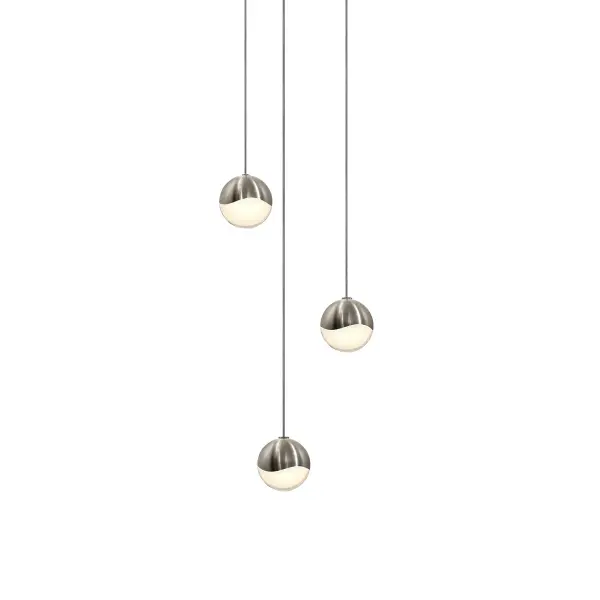 The Grapes LED pendant offers a contemporary take on cluster lighting with three white glass spheres in a compact 7-inch format. Integrated LED technology provides energy-efficient illumination with excellent color rendering.