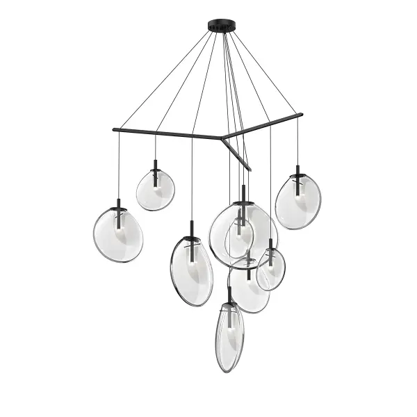 The Cantina makes a bold statement with its nearly 5-foot span and sleek satin black finish. Nine integrated LED modules provide excellent illumination while the clear glass shades add visual lightness to the substantial frame.