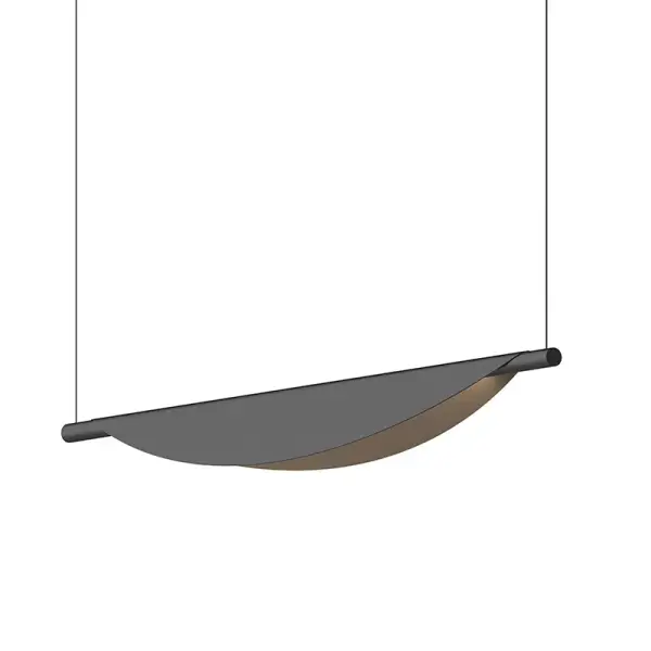 The Tela LED Pendant combines sophisticated minimalism with practical functionality. Its elegantly draped reflector directs integrated LED light downward along a 40-inch linear form, perfect for islands and dining tables. The modular design allows multiple units to connect seamlessly for larger spaces.
