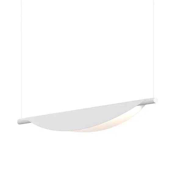 The Tela LED pendant delivers clean, contemporary style with integrated LED technology. Its 40-inch linear profile and satin white finish create a minimalist aesthetic ideal for modern kitchens and dining spaces.
