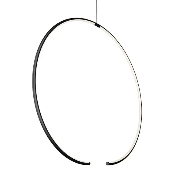 The Torc LED Pendant combines striking circular geometry with high-performance LED technology. Its distinctive ring design in satin black finish delivers warm, diffused light through white optical silicone, creating both ambient and task lighting.