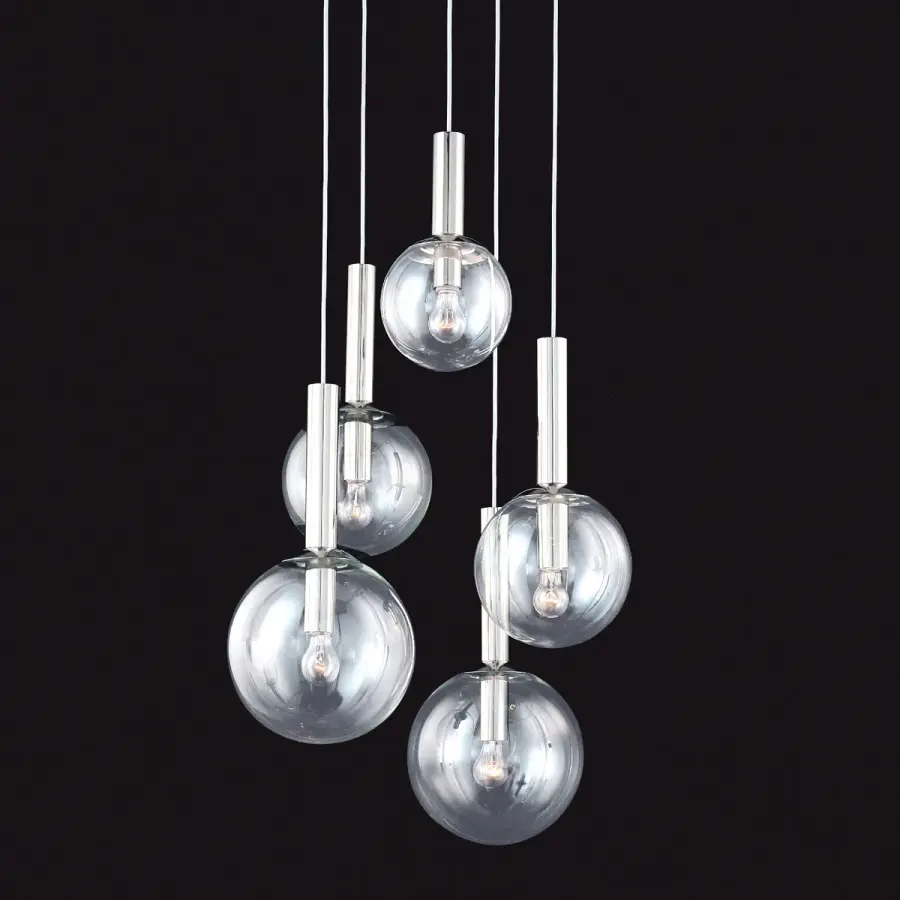 Bubbles Five Light Pendant in Polished Nickel