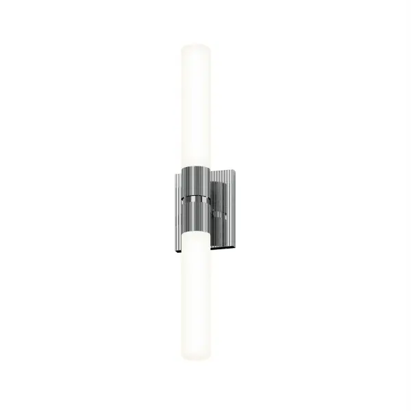 The Scepter LED Bath Bar delivers exceptional task lighting with 3035 lumens from integrated LEDs. Its polished chrome finish and etched glass shades create a clean, contemporary look ideal for modern bathrooms.