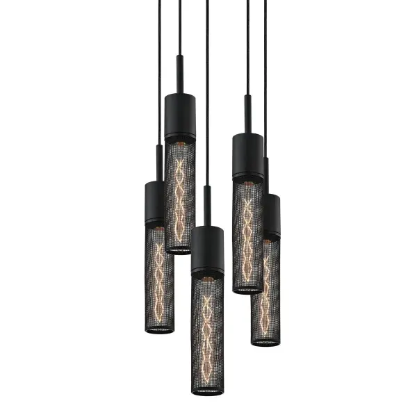 The Urban Edge Chandelier brings downtown loft style to any space with its distinctive black wire mesh design and exposed filament bulbs. Perfect for creating an edgy, contemporary atmosphere in dining areas or entryways.