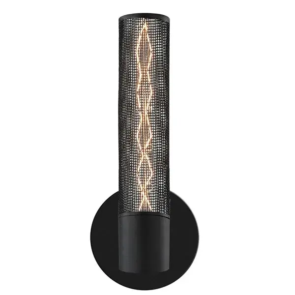 The Urban Edge Sconce delivers downtown style with its distinctive black wire mesh shade and exposed helix filament. Compact at 5" wide, it's perfect for hallways, bathrooms, and accent lighting where industrial charm is desired.