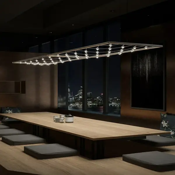 The Constellation Galaxy Matrix brings dramatic architectural presence to large spaces with its horizontal rectangle form and sophisticated Espresso Black finish. Perfect for modern dining rooms and commercial settings.