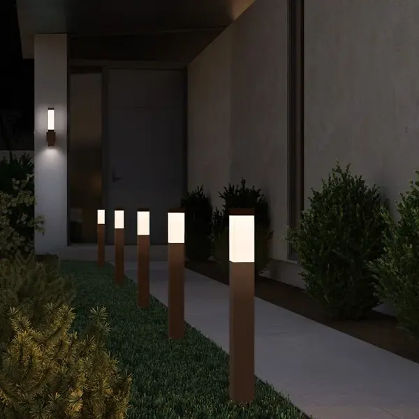 This contemporary square column bollard combines energy-efficient LED technology with a sophisticated polished nickel finish, perfect for illuminating pathways, driveways, and outdoor commercial spaces.