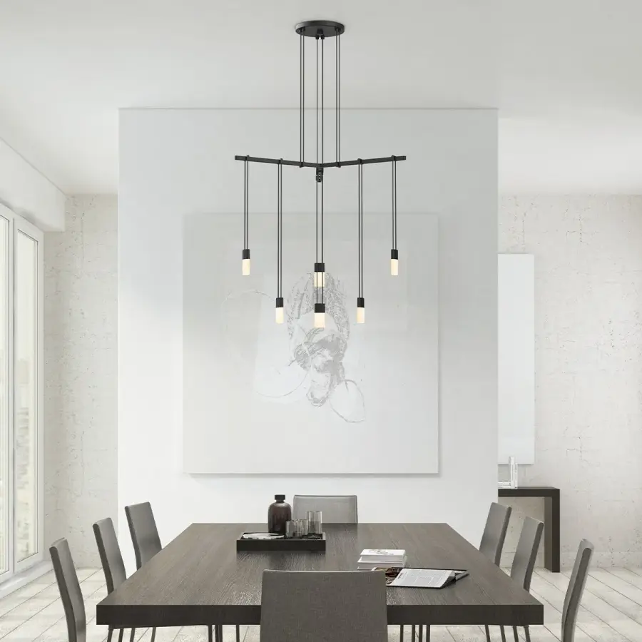 Suspenders 24" Tri-Bar Pendant with Etched Chiclet Luminaires