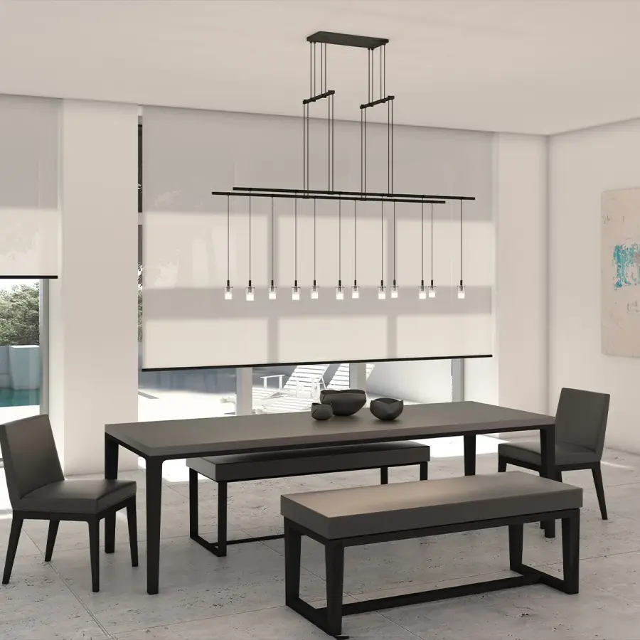 Suspenders 48" 2-Tier Tandem Pendant with Monoline Etched Cylinder