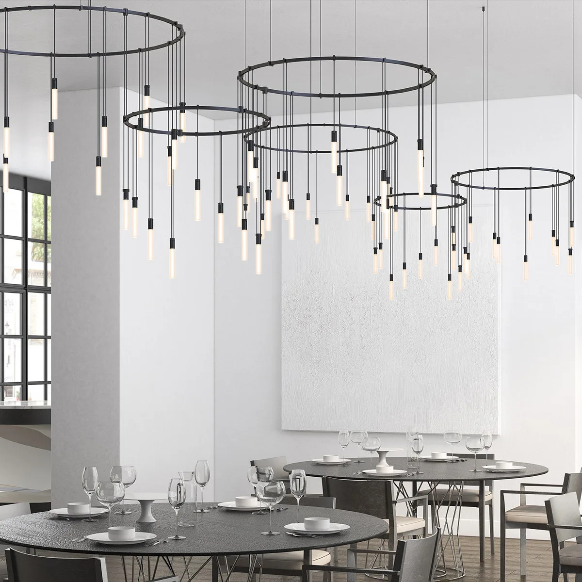 Suspenders 3-Bar Offset Ring Chandelier
