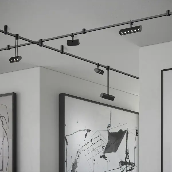 This 97-inch linear surface mount fixture features 18 micro LED cells arranged in 3-cell and 6-cell arrays, offering precise directional lighting control in a minimalist black form. High CRI and warm 3000K temperature ideal for task and ambient lighting.
