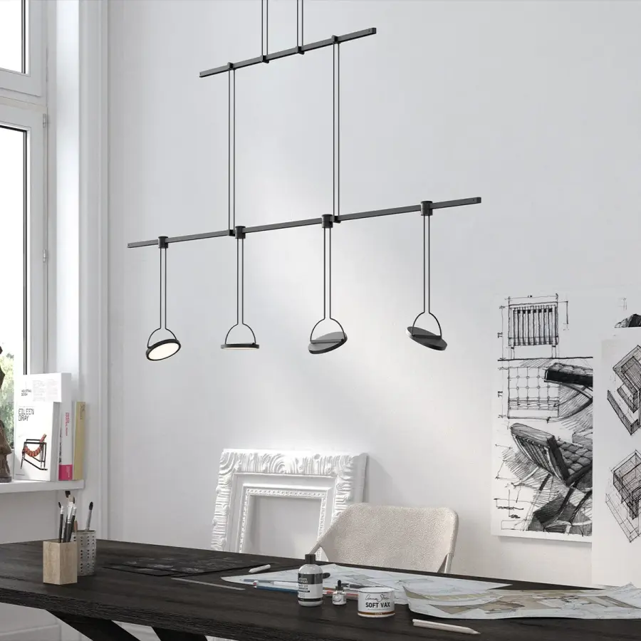 Suspenders 48" 2-Tier Linear with Light Guide Disk Luminaires