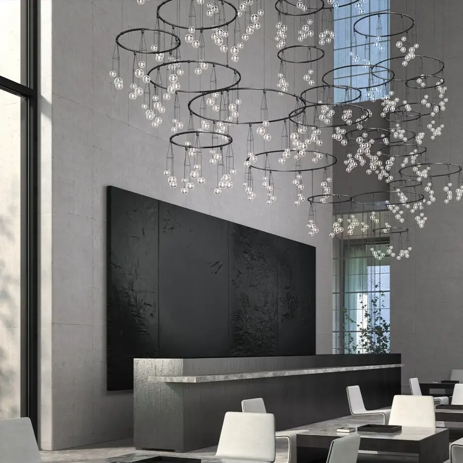 Suspenders Vertical Ring Matrix with Glass Cluster Luminaires