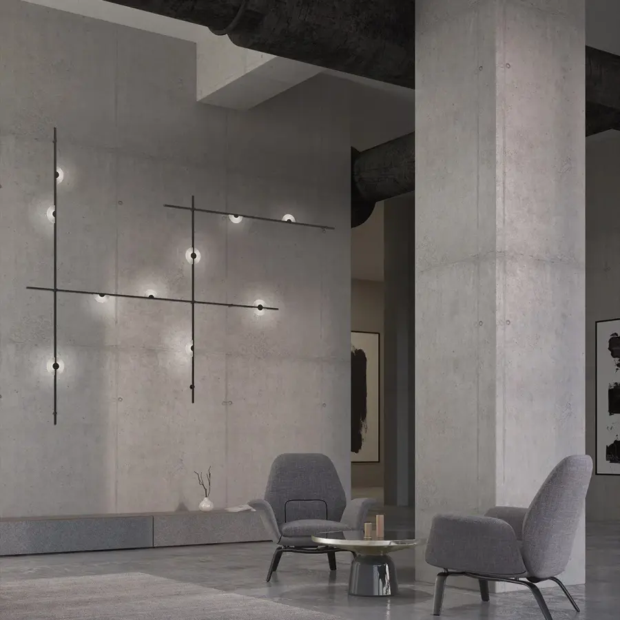 Suspenders 4-Bar Wall-Mounted with Mezzaluna Luminaires