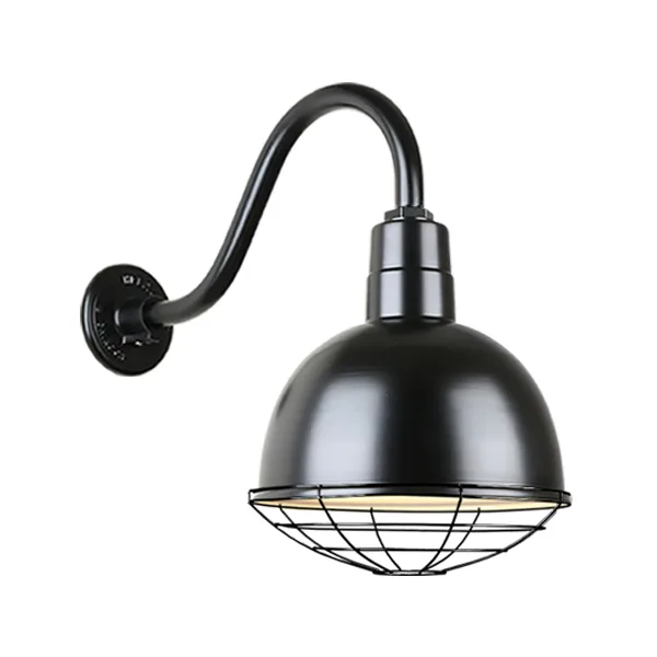 Deep Bowl Shade One Light Outdoor Gooseneck Light in Black