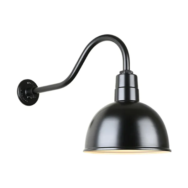 Deep Bowl Shade One Light Outdoor Gooseneck Light in Black