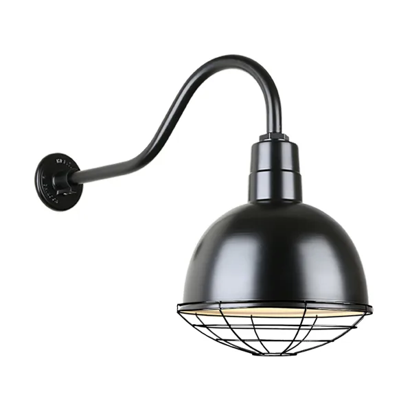 Deep Bowl Shade One Light Outdoor Gooseneck Light in Black
