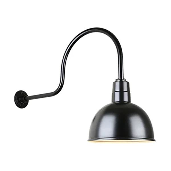 Deep Bowl Shade One Light Outdoor Gooseneck Light in Black