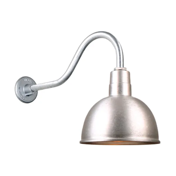Deep Bowl Shade One Light Outdoor Gooseneck Light in Galvanized