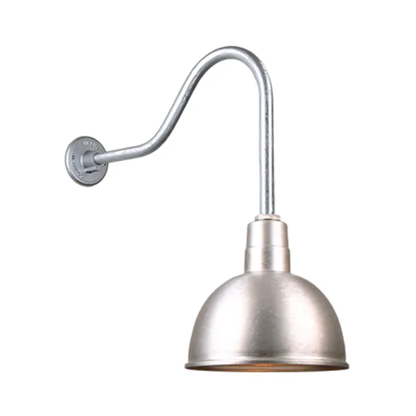 Deep Bowl Shade One Light Outdoor Gooseneck Light in Galvanized