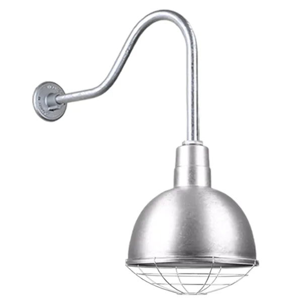 Deep Bowl Shade One Light Outdoor Gooseneck Light in Galvanized