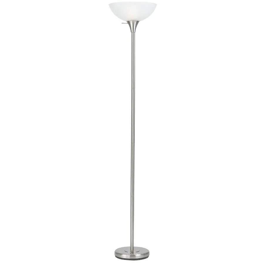 150W 3-Way Metal Torchiere Floor Lamp with Frosted Glass Shade - Image 1