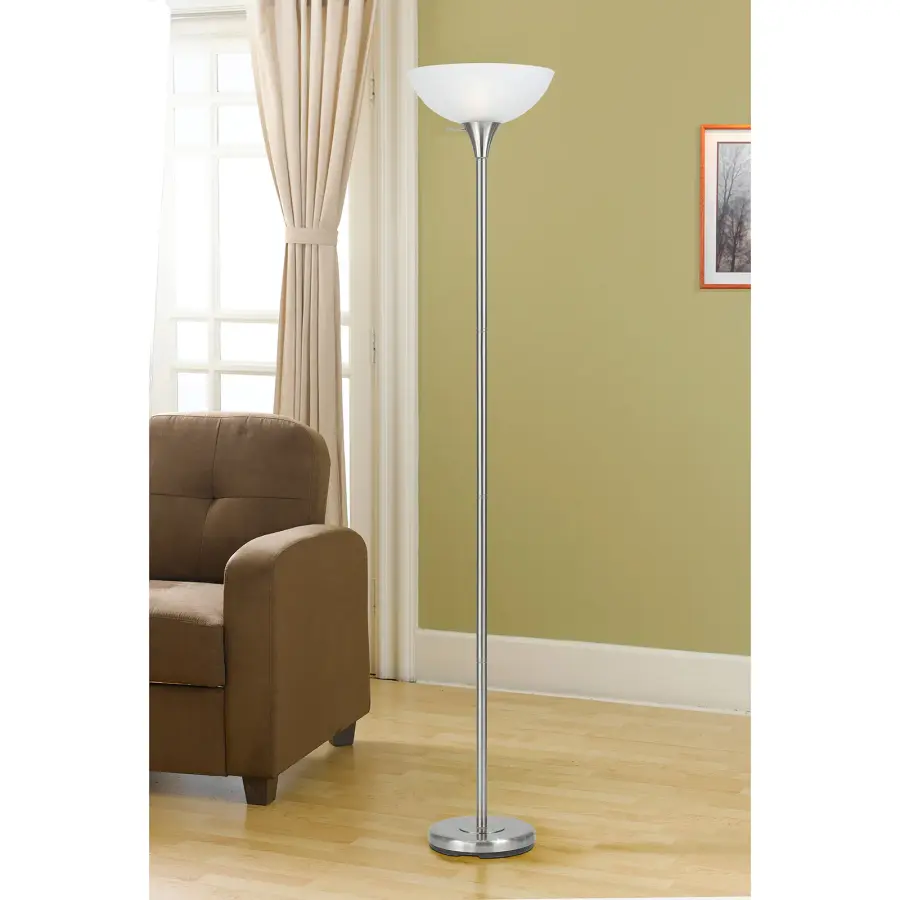 150W 3-Way Metal Torchiere Floor Lamp with Frosted Glass Shade - Image 2