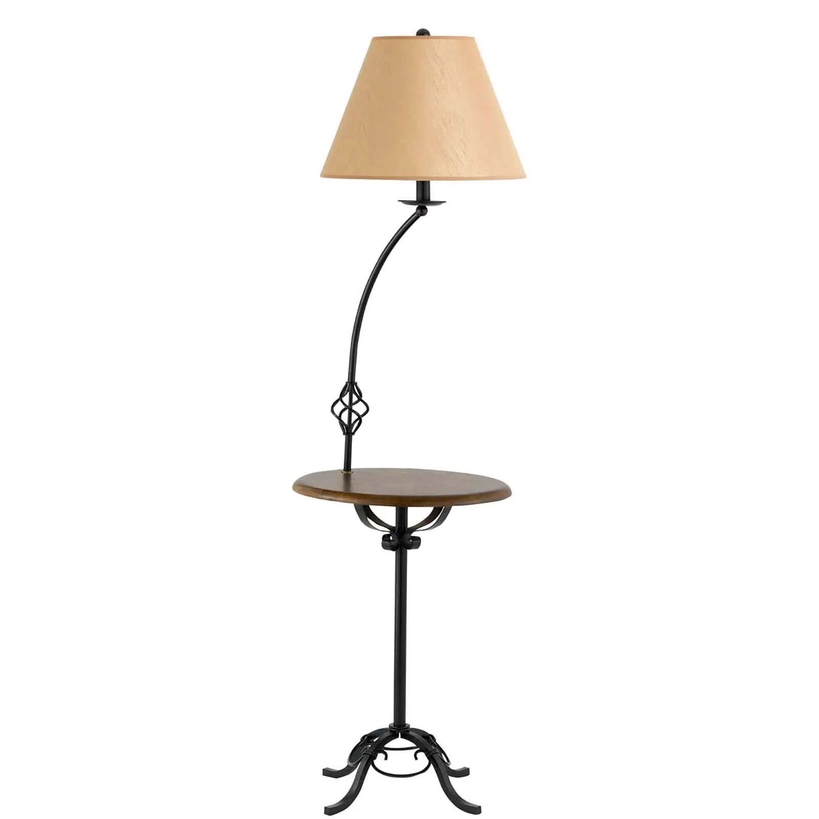 Iron Floor Lamp with Wood Tray Table in Cherry