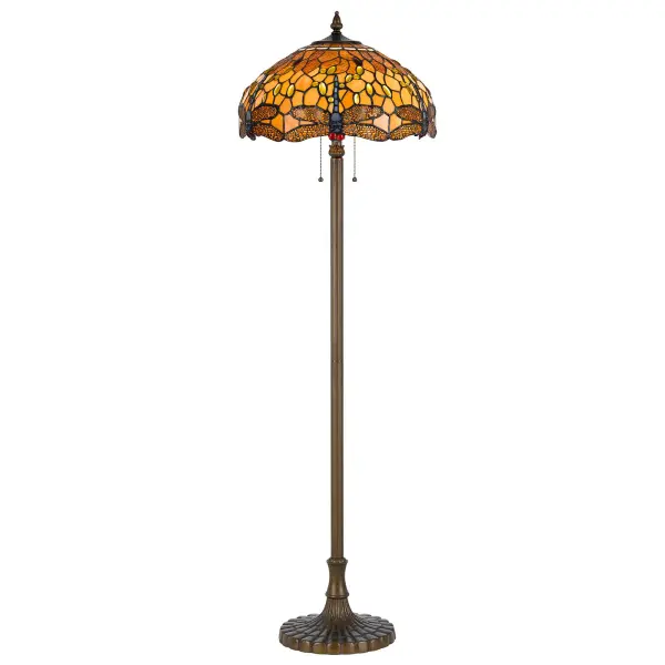 This 61-inch floor lamp showcases authentic Tiffany craftsmanship with 402 pieces of hand-cut stained glass. The durable zinc cast base in antique brass finish provides stability while dual 60W bulbs offer ample illumination.