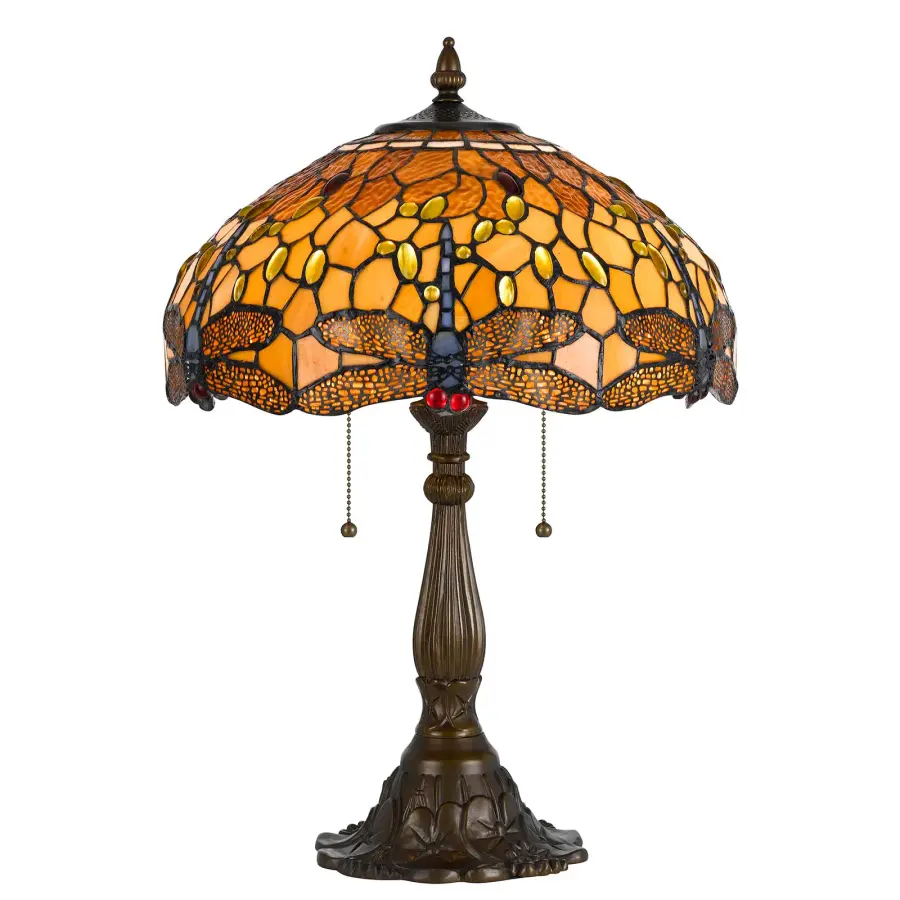 Tiffany Stained Glass Table Lamp with Zinc Cast Base - Image 1