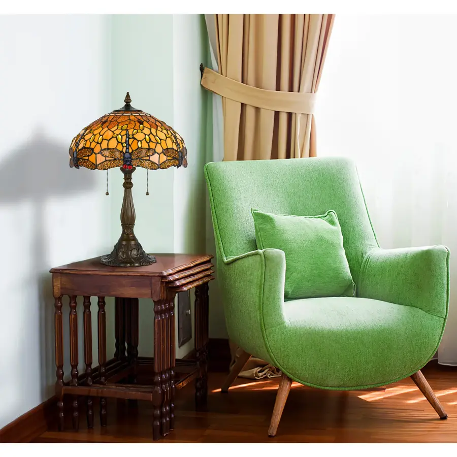Tiffany Stained Glass Table Lamp with Zinc Cast Base - Image 2