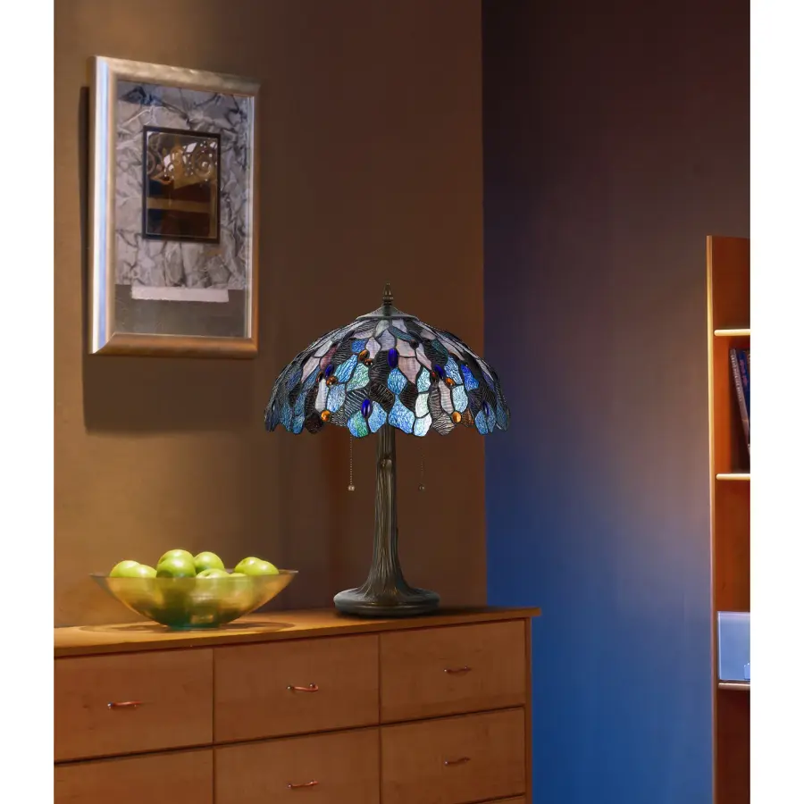 Tiffany Stained Glass Table Lamp with Zinc Cast Base - Image 2