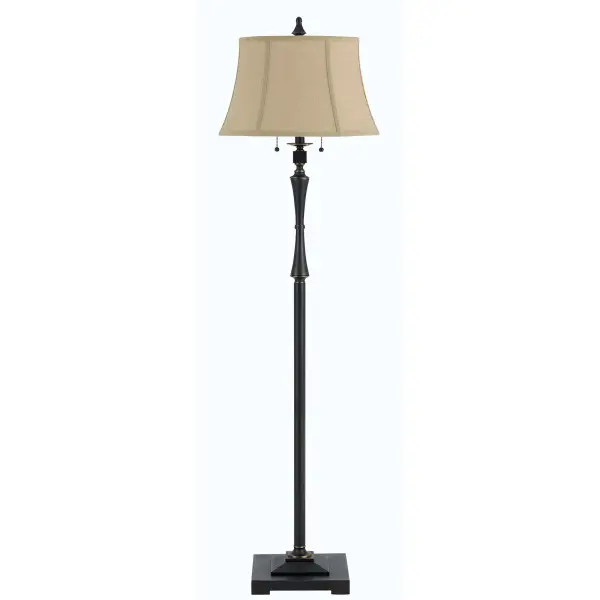 The Madison Club floor lamp combines durable metal construction with an elegant oil rubbed bronze finish. Standing 61 inches tall with dual 60W sockets and pull chain switches, it offers versatile lighting control.
