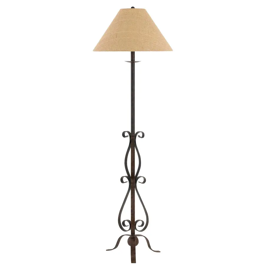Ekalaka Wrought Iron Floor Lamp with Burlap Shade - Image 1