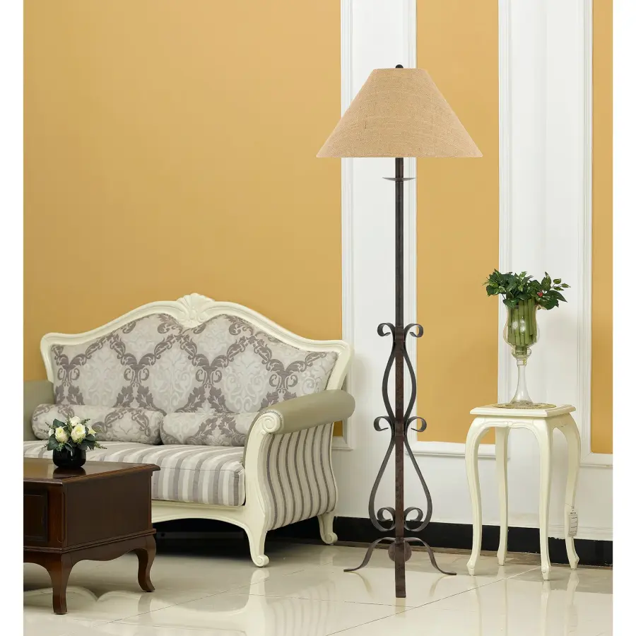 Ekalaka Wrought Iron Floor Lamp with Burlap Shade - Image 2