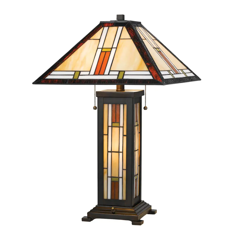 Tiffany Style Stained Glass Table Lamp with Night Light - Image 1