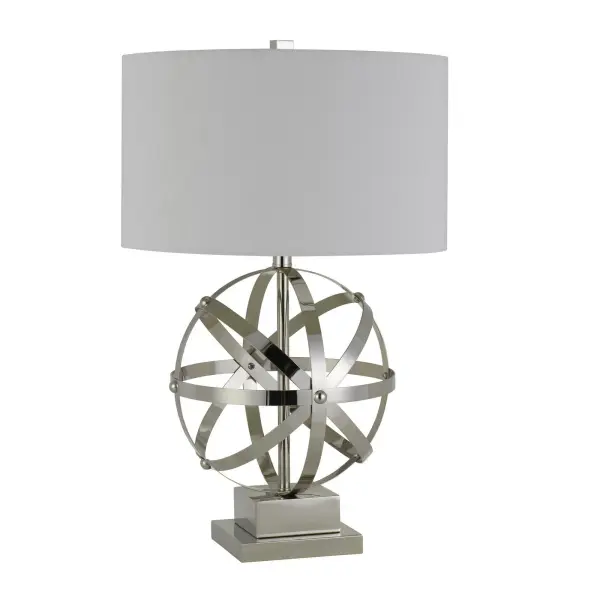The Vittoria table lamp combines durable metal construction with a brushed steel finish and included hardback shade. Its 3-way switch offers flexible lighting control, making it ideal for reading or ambient lighting.