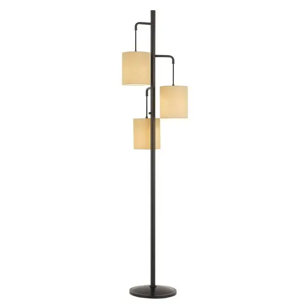 The Kirkwall floor lamp combines industrial-inspired metal lantern design with soft linen shades, creating warm ambient lighting. At 72 inches tall with three 60W bulbs, it provides substantial illumination while maintaining a refined aesthetic.