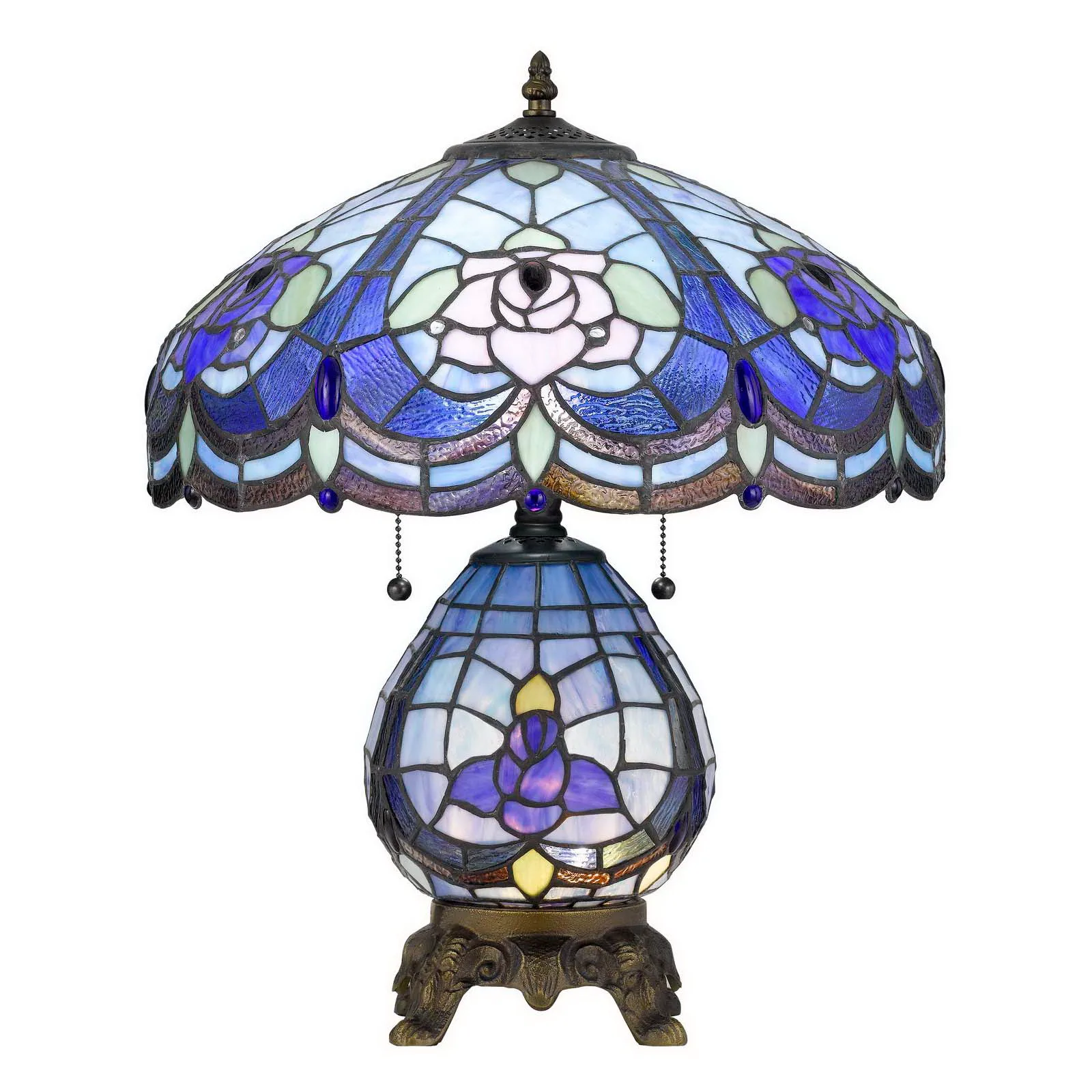 Tiffany Style Stained Glass Table Lamp with Night Light