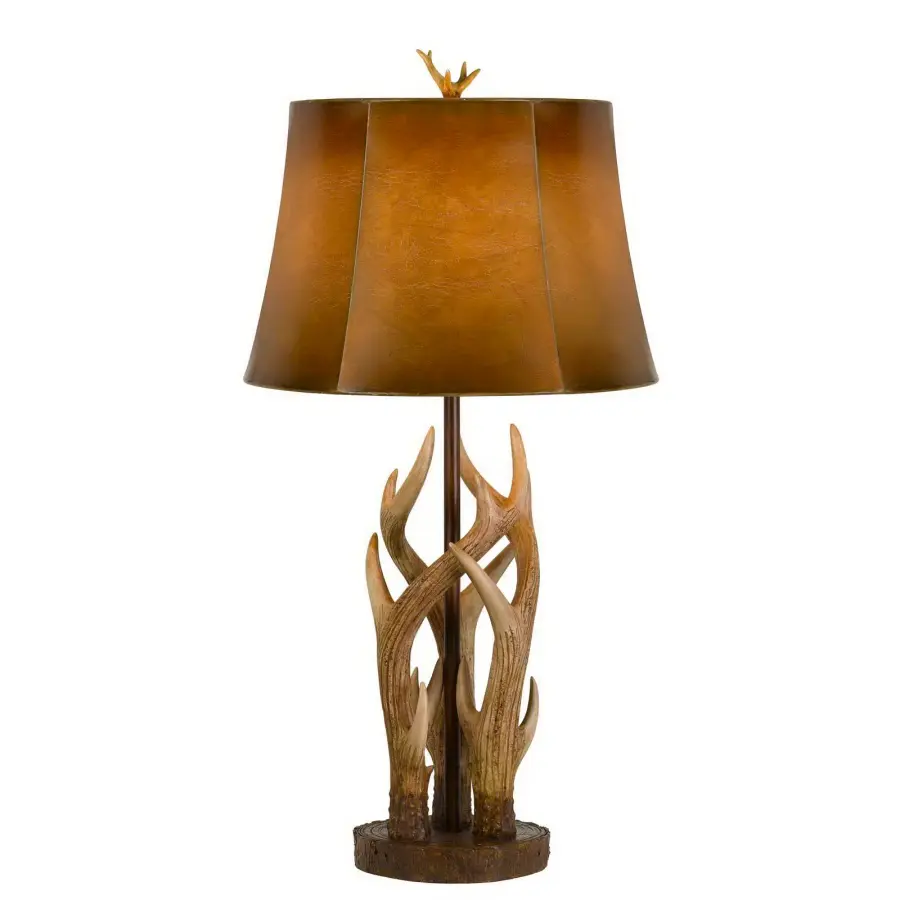 Darby Antler Resin Table Lamp with Leatherette Shade - Image 1