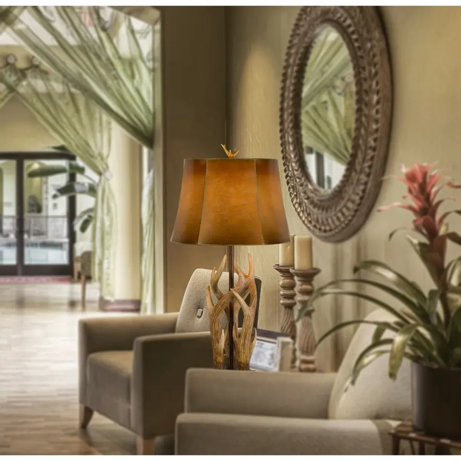 Darby Antler Resin Table Lamp with Leatherette Shade - Image 3